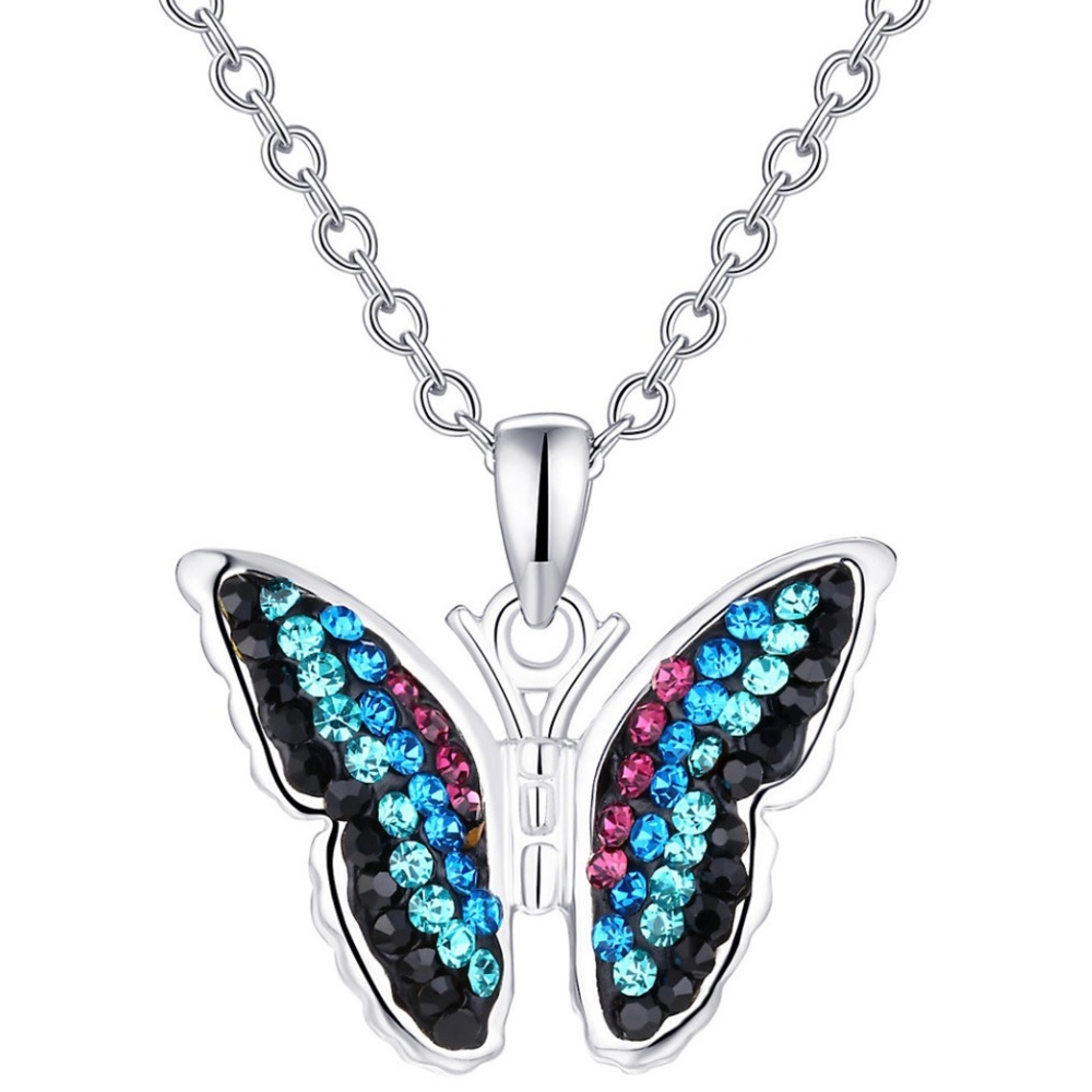 Butterfly Necklace SILVER TONE BLUE GIFT BOX Valentines Anniversary Birthday